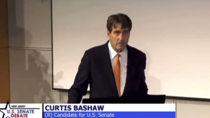 Republican New Jersey Senate candidate Curtis Bashaw freezes during debate